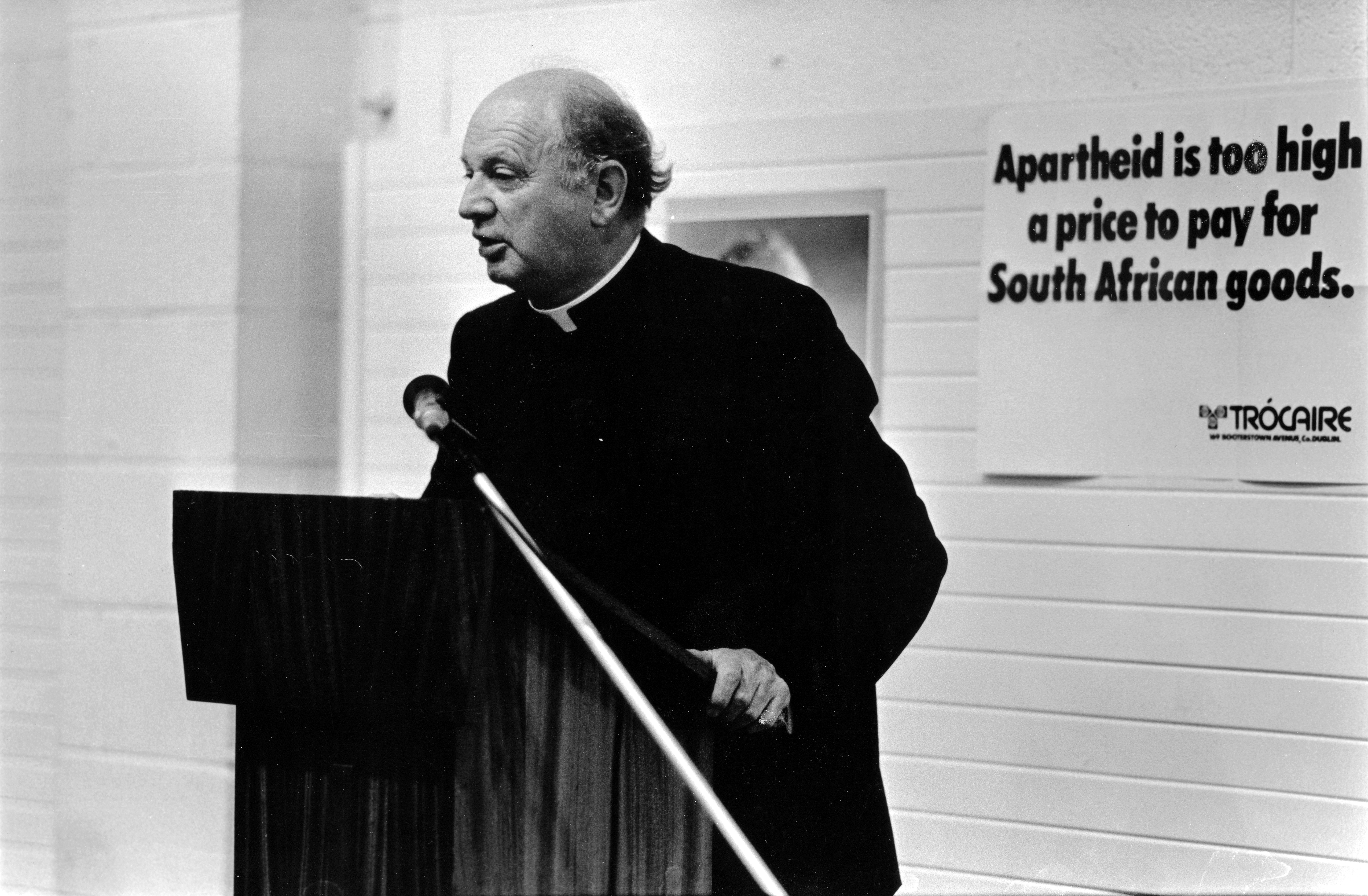 Bishop Eamon Casey speaking about Trócaire's campaign to boycott South African goods (1985) by Trócaire, via Flickr (CC-BY-2.0)